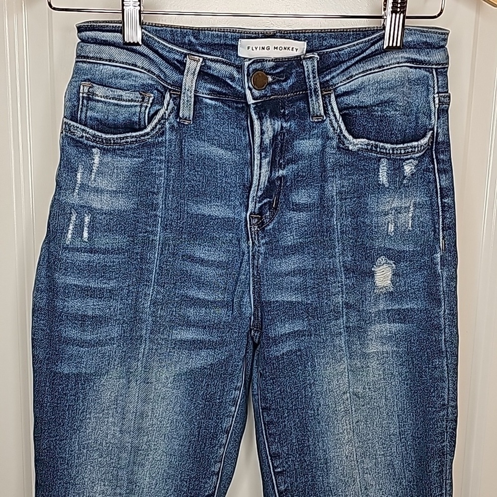 Flying Monkey Blue Raw Hem Distressed Jeans - Size 25 - Picture 3 of 10